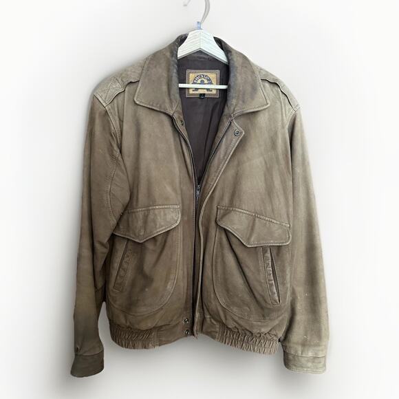 Vintage 90s Phase 2 Leather Bomber Jacket (Large) - Picture 1 of 5